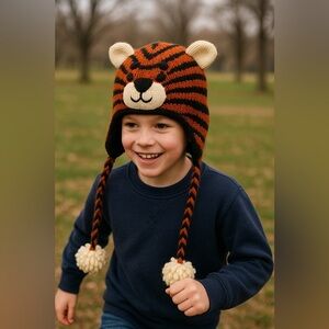 deLux Kids Tiger Winter Hat Wool Handknit in Nepal